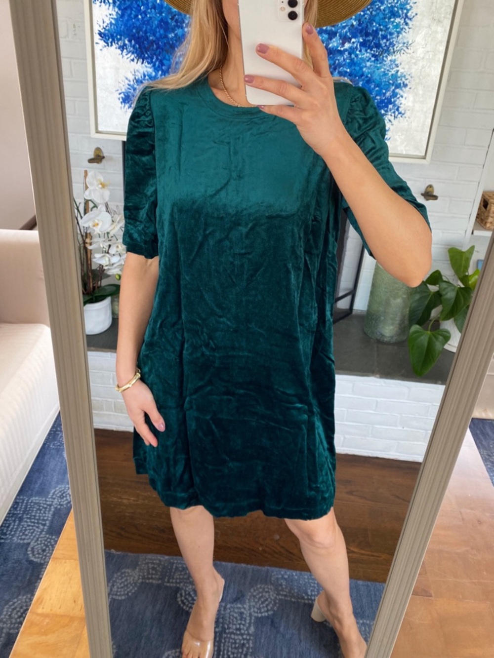 J.JILL Velvet Teal Short Sleeve Shift Dress!